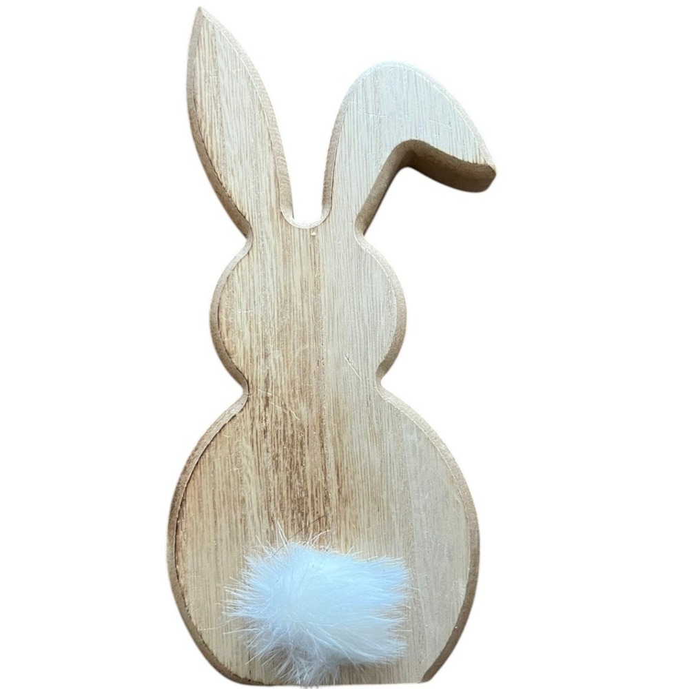 Jo-Ann Easter Table Decor Bunny Small Natural Wood Brand New Faux Fur Tail